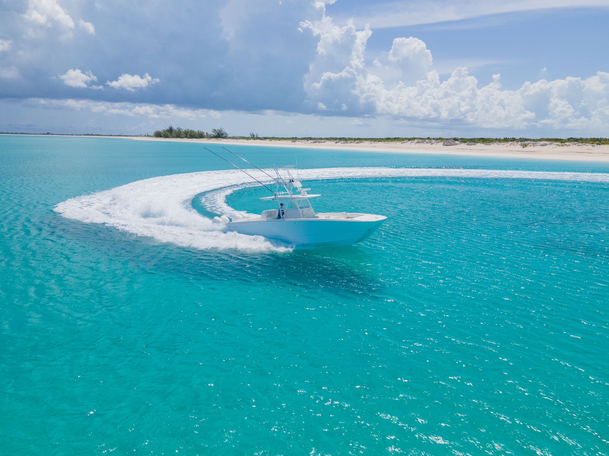 Invincible 37' Catamaran Leaning into the turn