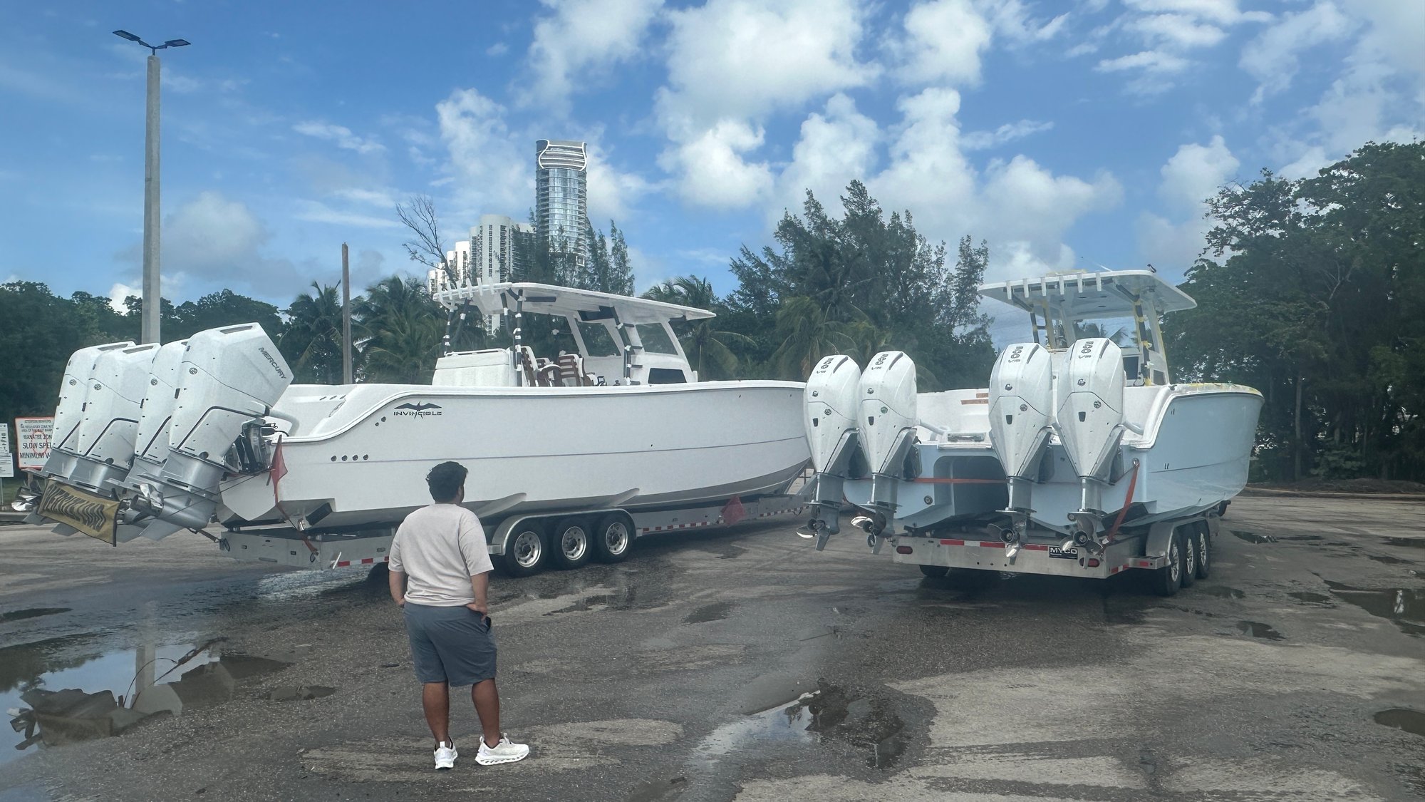 Side by side the 46' and 37' Invincible Catamarans